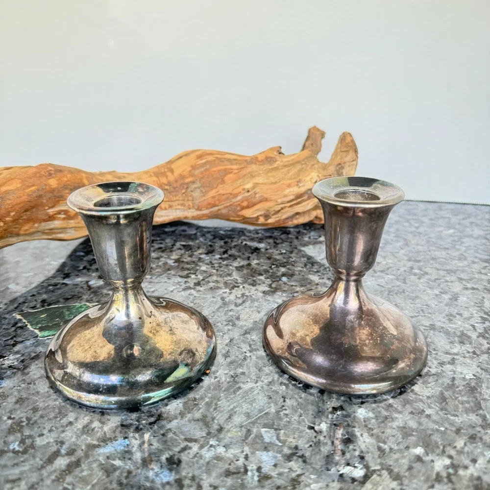 Vintage International Silver Co. 3.5” Pair Of Silver Candle Holders Decorative